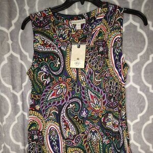 NWT Dana Buchman Knit Henley Sleeveless Womens Size Medium Purple Paisley